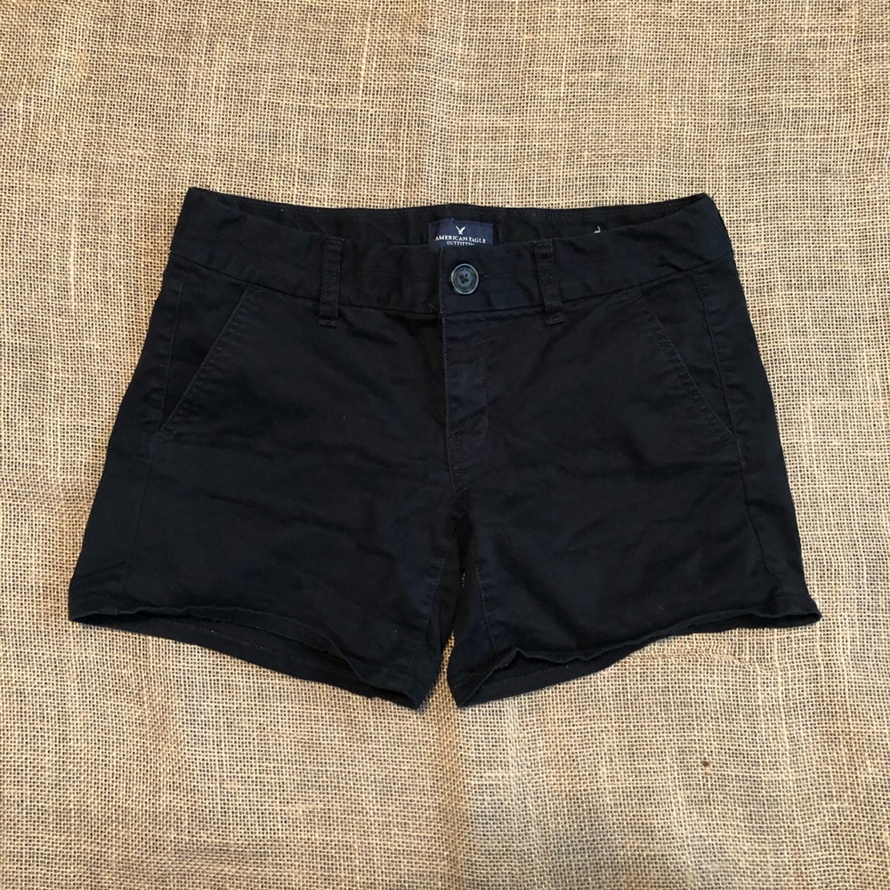 American Eagle Black Stretch Midi Jean Shorts